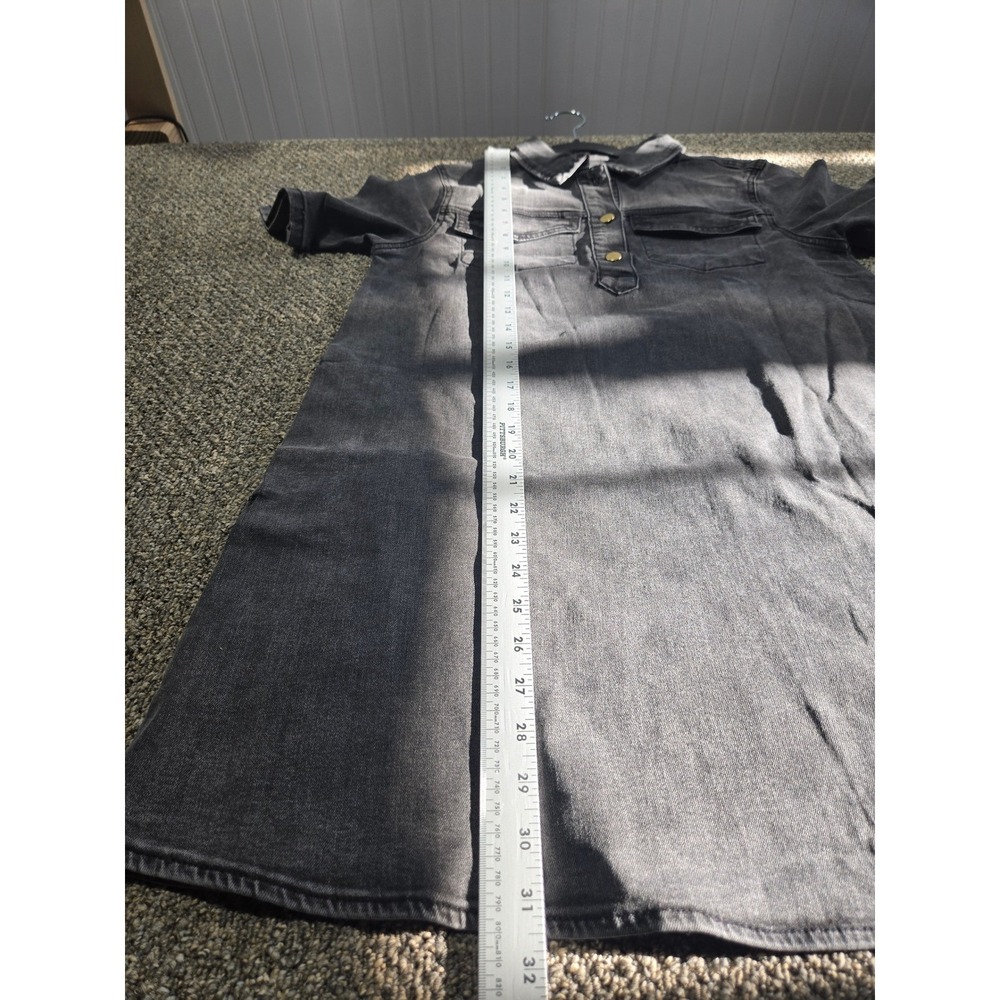 Wenrine Charcoal Grey Short Sleeve Denim Shirt Dress with Pockets Women's Small - Picture 5 of 10